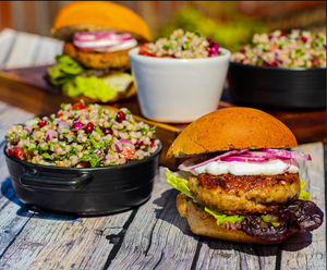 Minted Lamb Burgers with Tzatziki and Tabbouleh