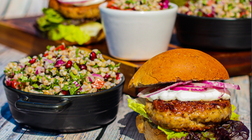 Minted Lamb Burgers with Tzatziki and Tabbouleh